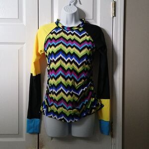 Swim long sleeve top bathing suit surf top surfer beach multicolor  Sz M NWOT